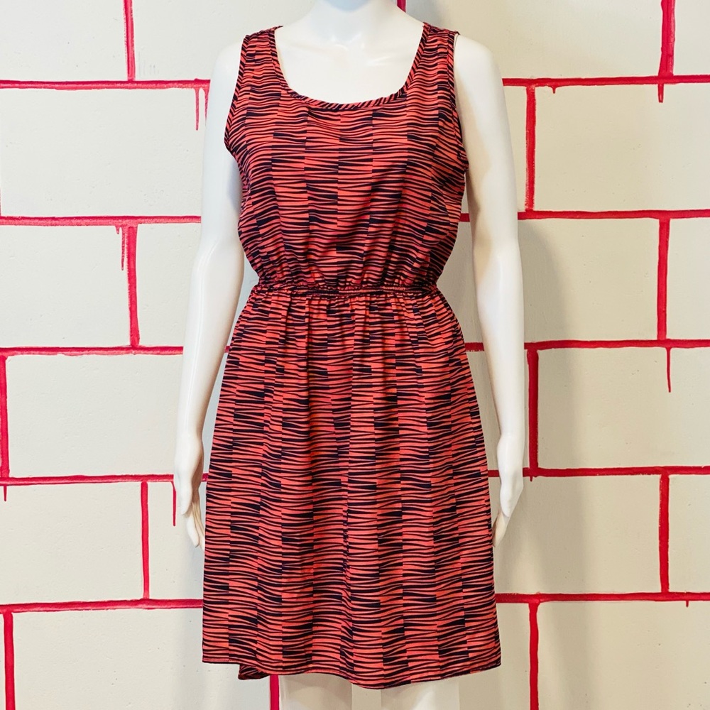 Blue and pink blouson dress